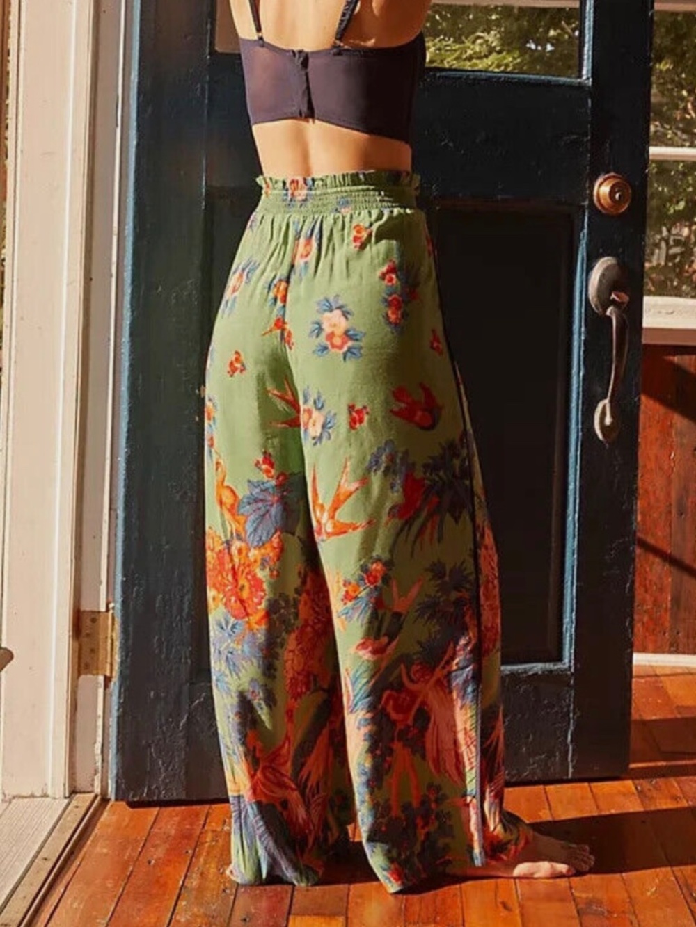 Anthropologie Sleep Pant Pajamas Lounge Hummingbirds Green Size XL - Picture 1 of 16